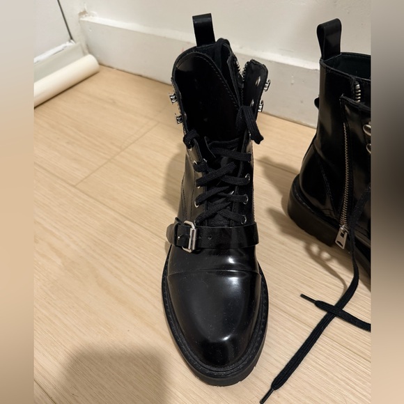 All Saints Glossy Black Combat Boots - 8/38 - Picture 2 of 6